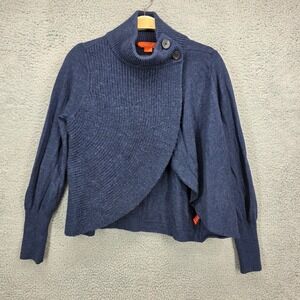 Christopher Fischer Navy Blue 100% Wool Asymmetrical Wrap Button Funnel Sweater